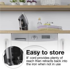 Proctor Silex Steam Iron for Clothes with Durable Stainless Steel Soleplate, 1500 Watts, 8’ Retractable Cord, Gray and Black (14250)