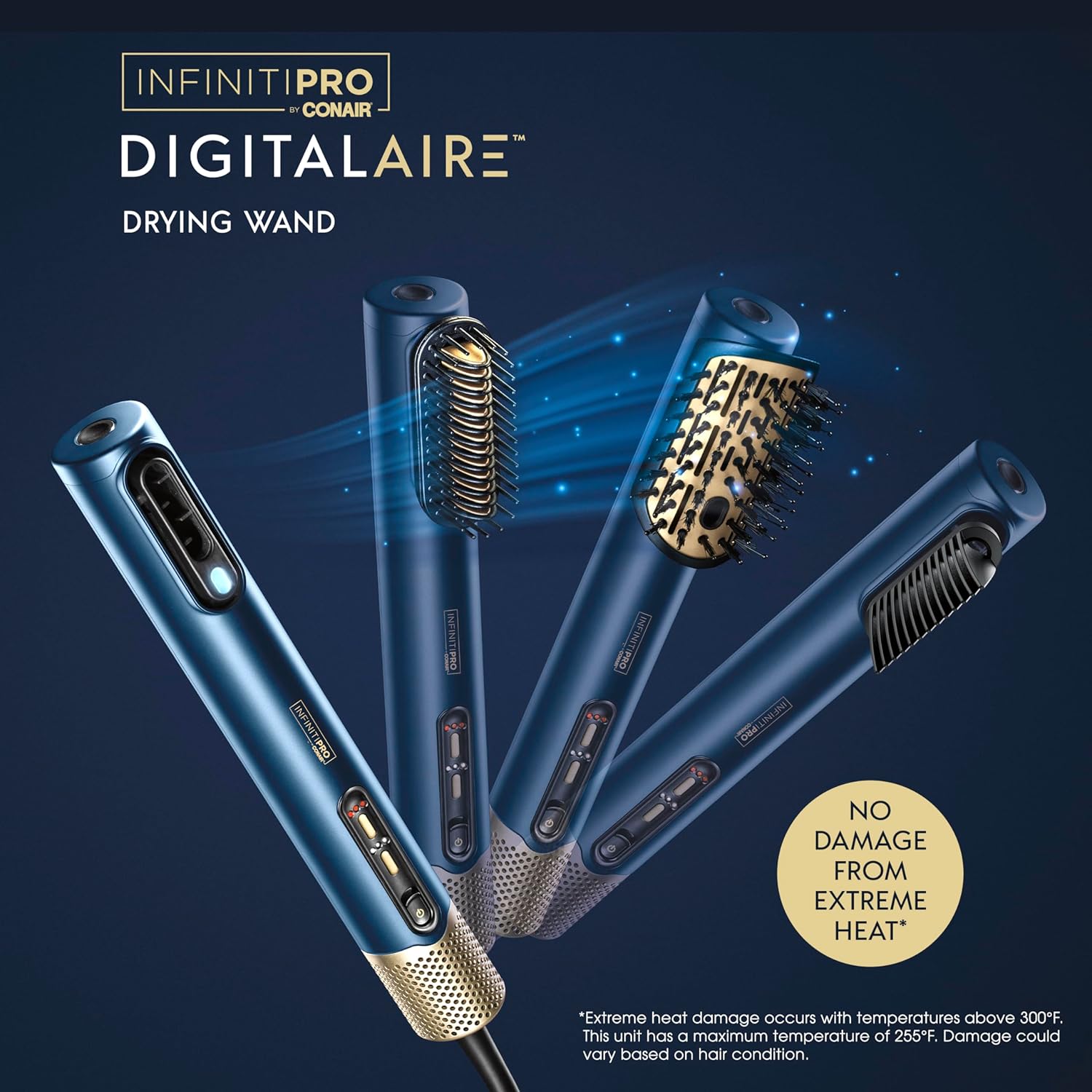INFINITIPRO BY CONAIR DigitalAIRE Hair Dryer, Drying Wand, Straightener, Styler, All in One, Dark Blue