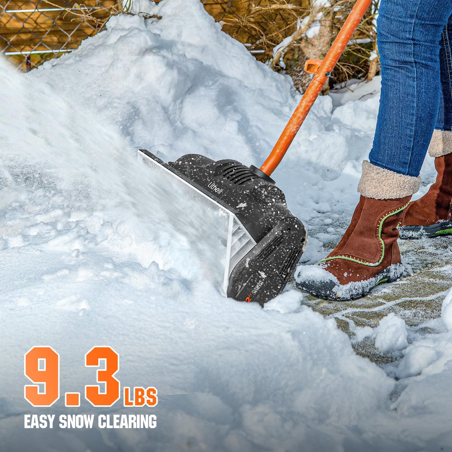 Litheli Cordless Electric Snow Shovel, 20V 12-Inch Snow Thrower with Adjustable Auxiliary Handle, 4.0Ah Battery Included 