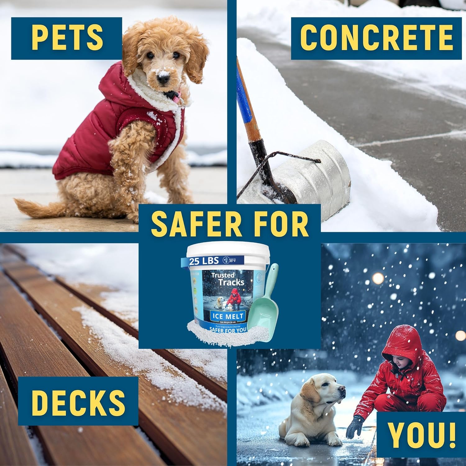Ice Melt, Pet Safe Ice Melt 25 LBS Premium Snow Melter, Pure Magnesium Chloride, Safer for Pets, Concrete, Effective to -35 F, 25 lb
