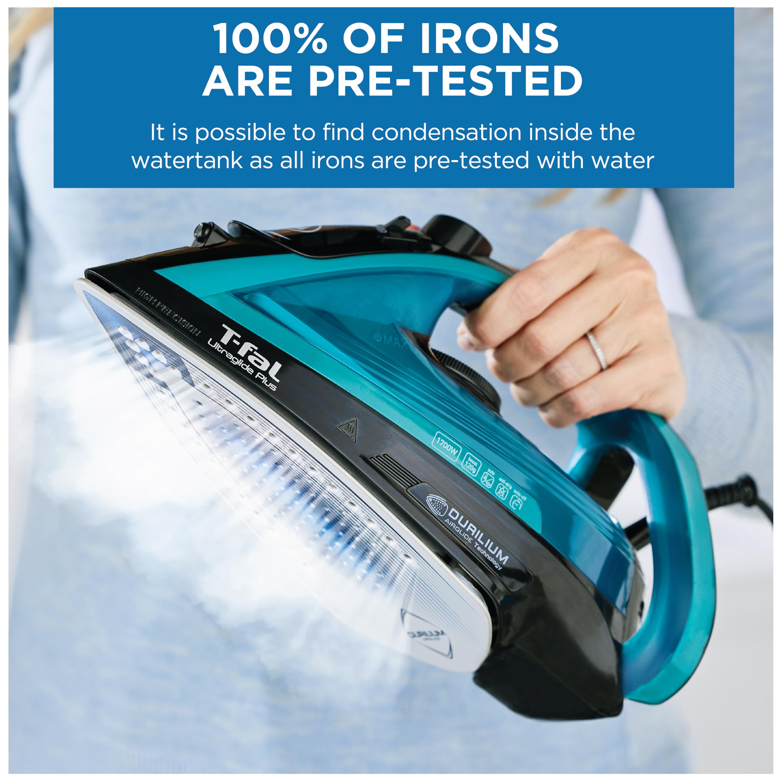 T-Fal Iron Ultraglide Steam Iron for Clothes, Durilium Soleplate, Precision Tip, Anti-Drip, Auto-Off, 1800 Watts, FV5841U0