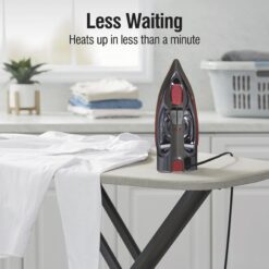 CHI Steam Iron for Clothes with 8’ Retractable Cord, 1700 Watts, 3-Way Auto Shutoff, 400+ Holes, Black/Chrome (13109)