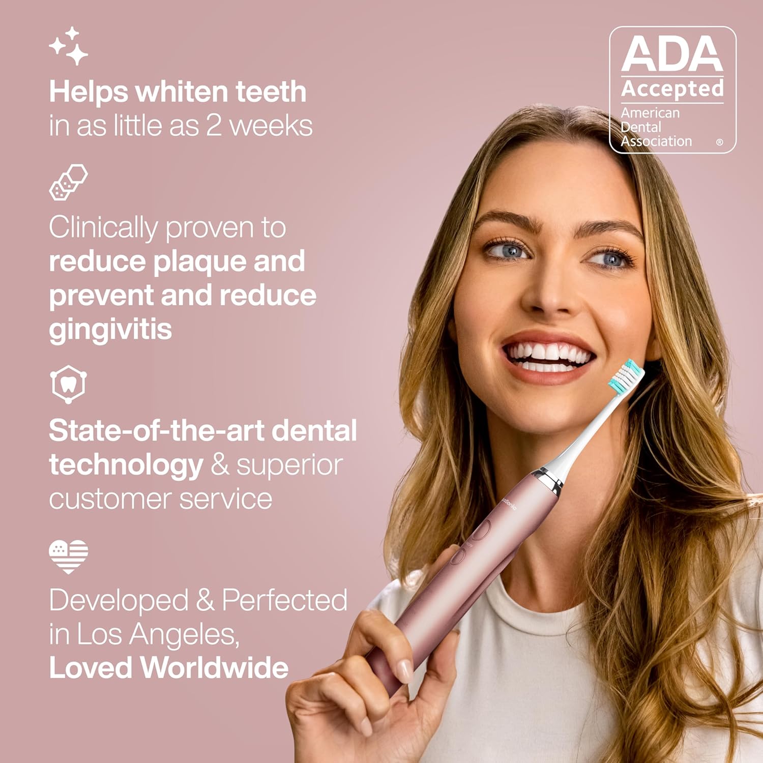 Aquasonic Vibe Series Ultra, Whitening Toothbrush, ADA Accepted Electric Toothbrush - 8 Brush Heads & Travel Case
