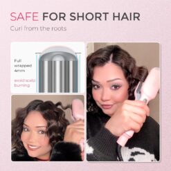 TYMO ROVY Beach Waves Curling Wand, Ionic Deep Waver Hair Curler Tool with Ceramic 3 Barrel, Pink, 1 Inch