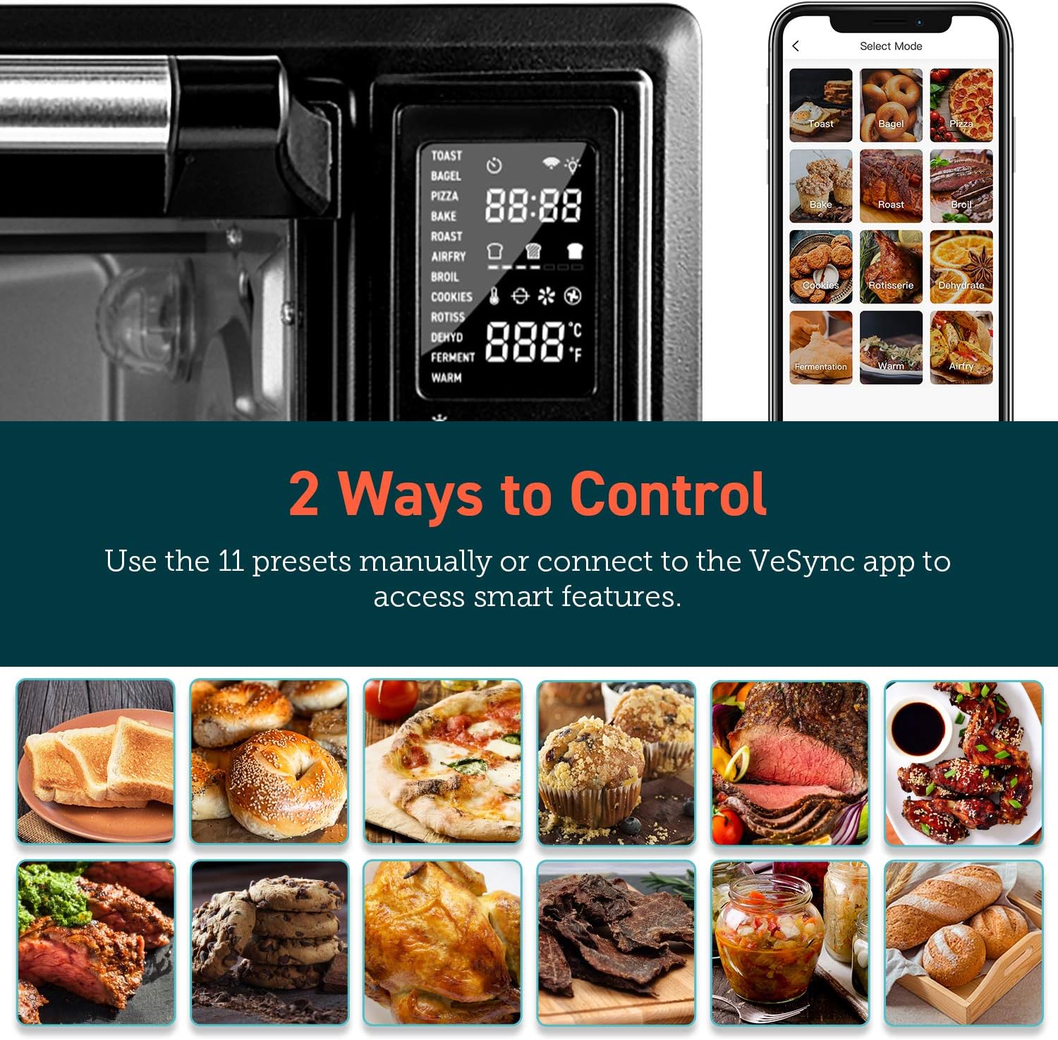 COSORI Air Fryer Toaster Oven Combo 13-in-1, 32Qt APP & Voice Control Convection Oven Countertop, Black, Stainless Steel