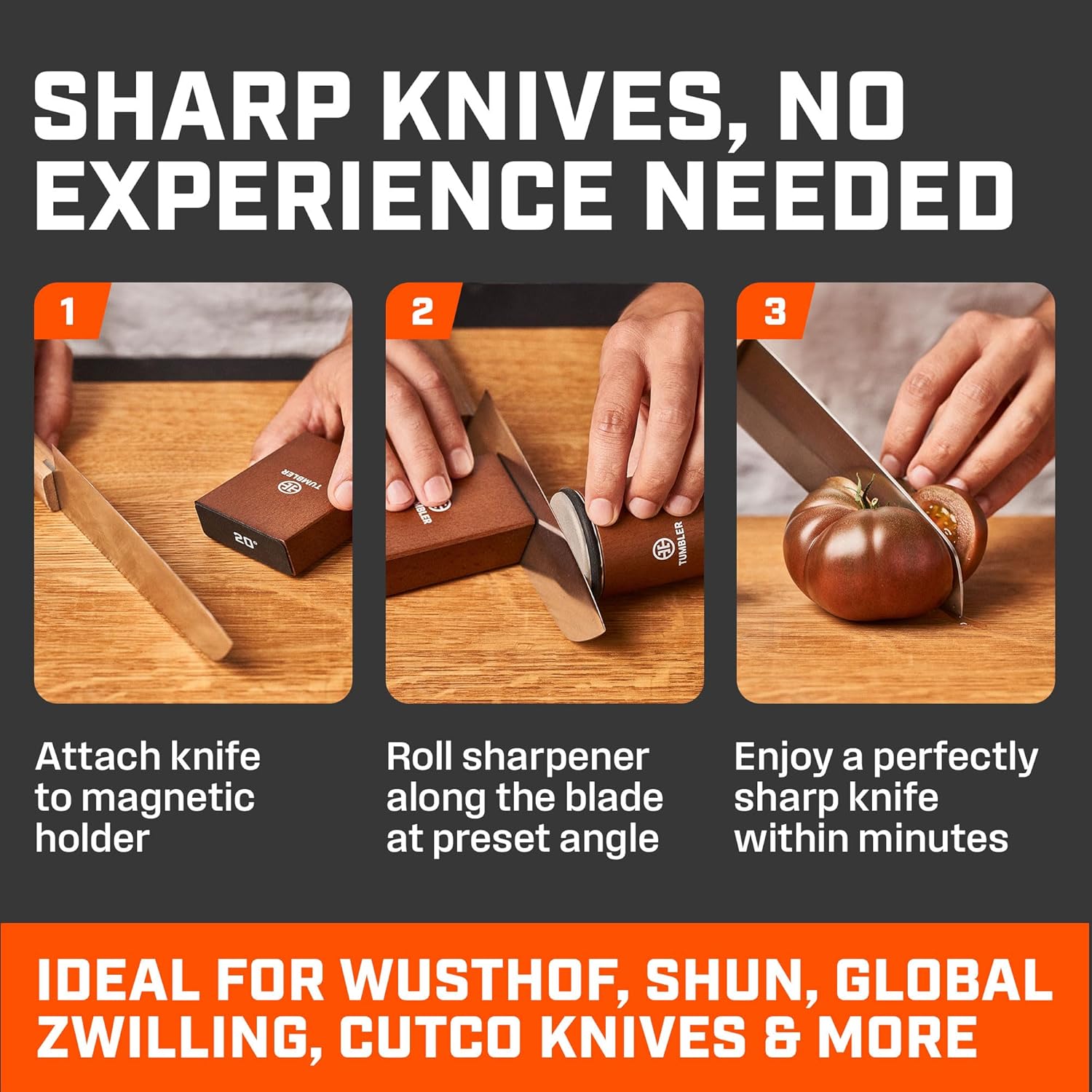 The Original Tumbler Rolling Knife Sharpener, Knife Sharpener Tool for Kitchen Knives