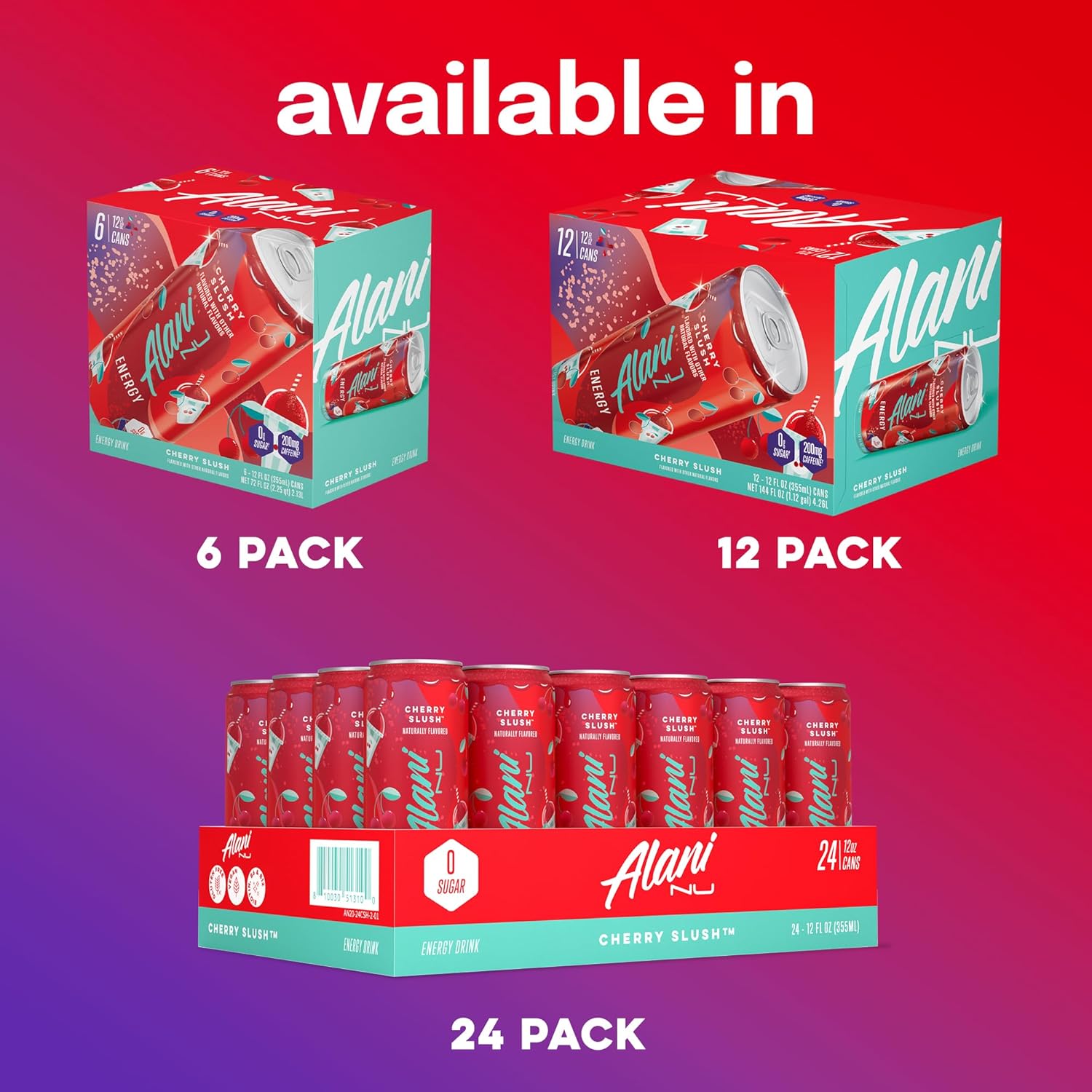 Alani Nu CHERRY SLUSH Sugar Free, Low Calorie Energy Drinks, Antioxidants, Biotin, B Vitamins, Zero Sugar, 12 Count