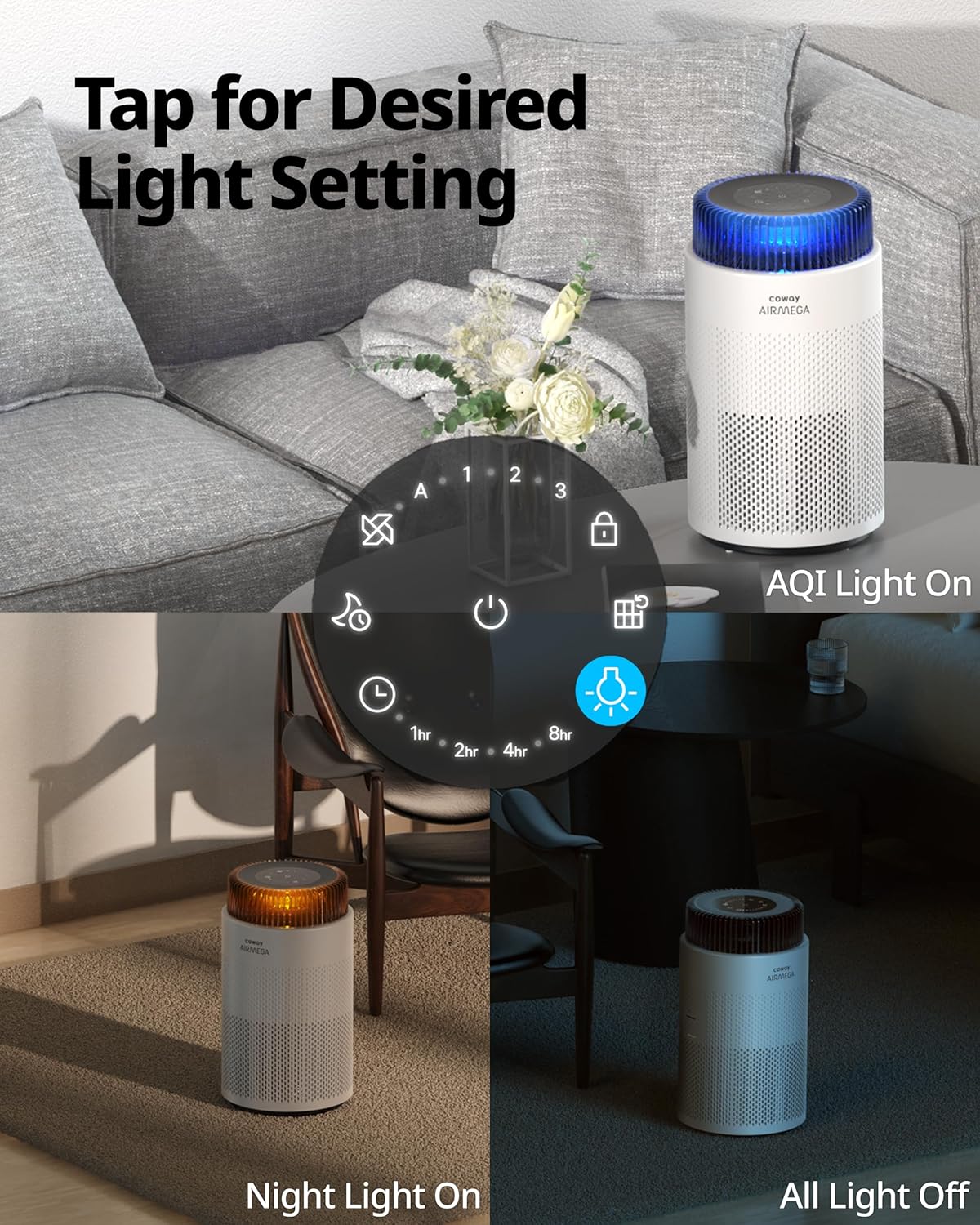 COWAY Air Purifiers for Bedroom Home up to 810 ft², True HEPA Filter