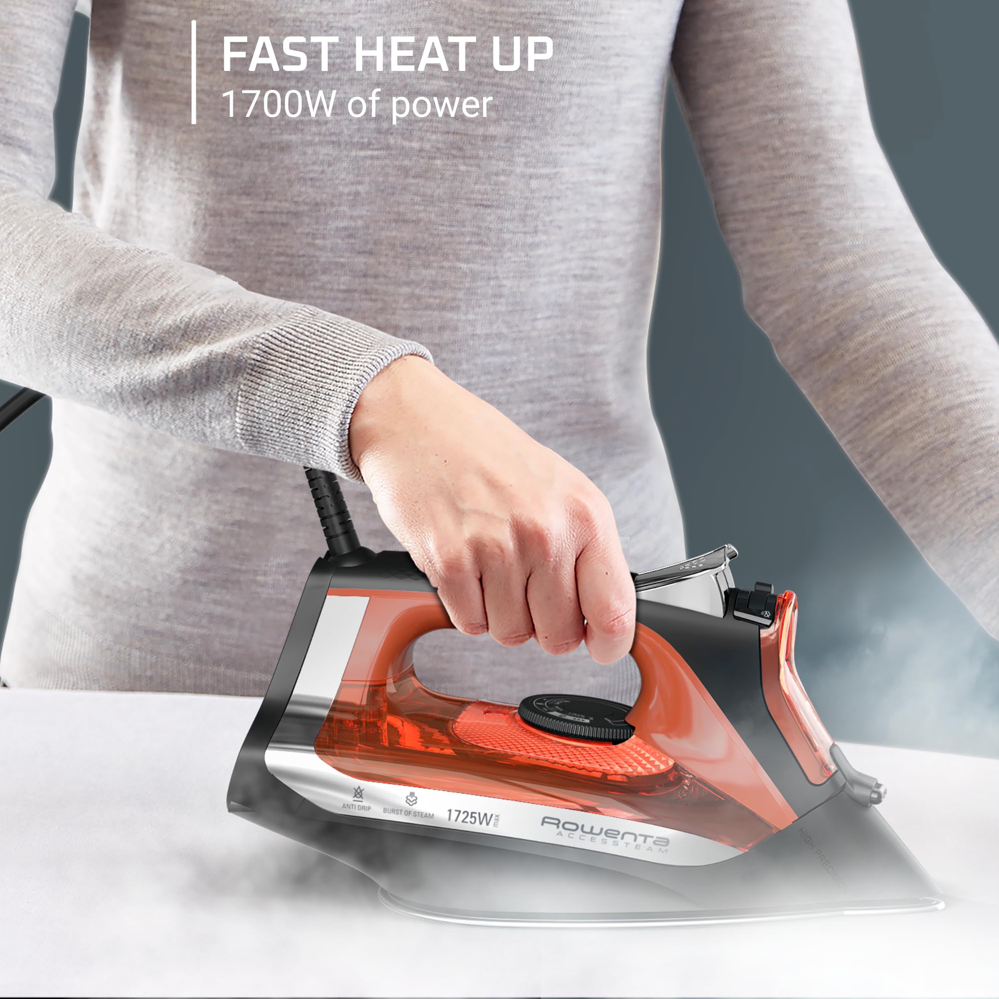 Rowenta Iron Steamer for Clothes, Stainless Steel Soleplate Steam Iron, Microsteam Holes, 1700 Watts, Black, DW2360