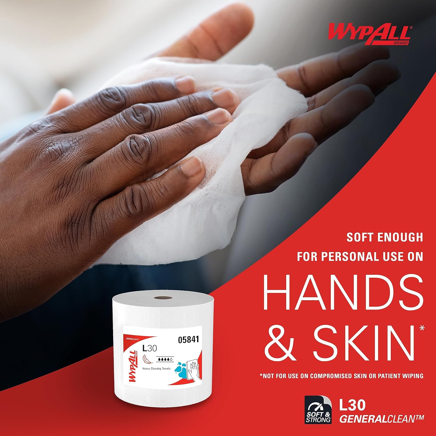 WypAll GeneralClean L30 Heavy Duty Cleaning Towels, Jumbo Roll (05841), Strong and Soft Towels, White (875 Sheets/Roll, 1 Roll/Case, 875 Sheets/Case)
