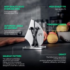 Grihot Professional Knife Sharpener, 3-Action Streamlined Sailboat Design for Effortless Knife Sharpening