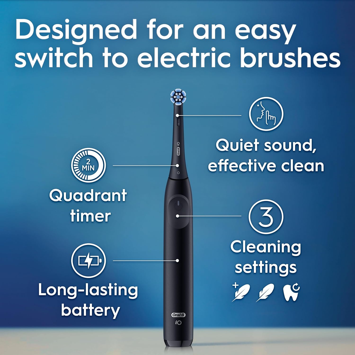 Oral-B iO Series 2 Rechargeable Electric Powered Toothbrush Starter Kit, Night Black with 2 Brush Heads