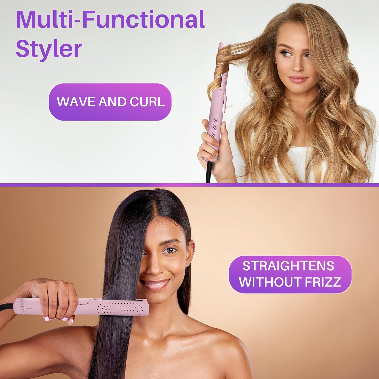 Asani 360° Airflow Styler - 2-in-1 Professional Curling Wand & Hair Straightener - Flat Iron Curler with Cooling Fan, Air Vents (White)
