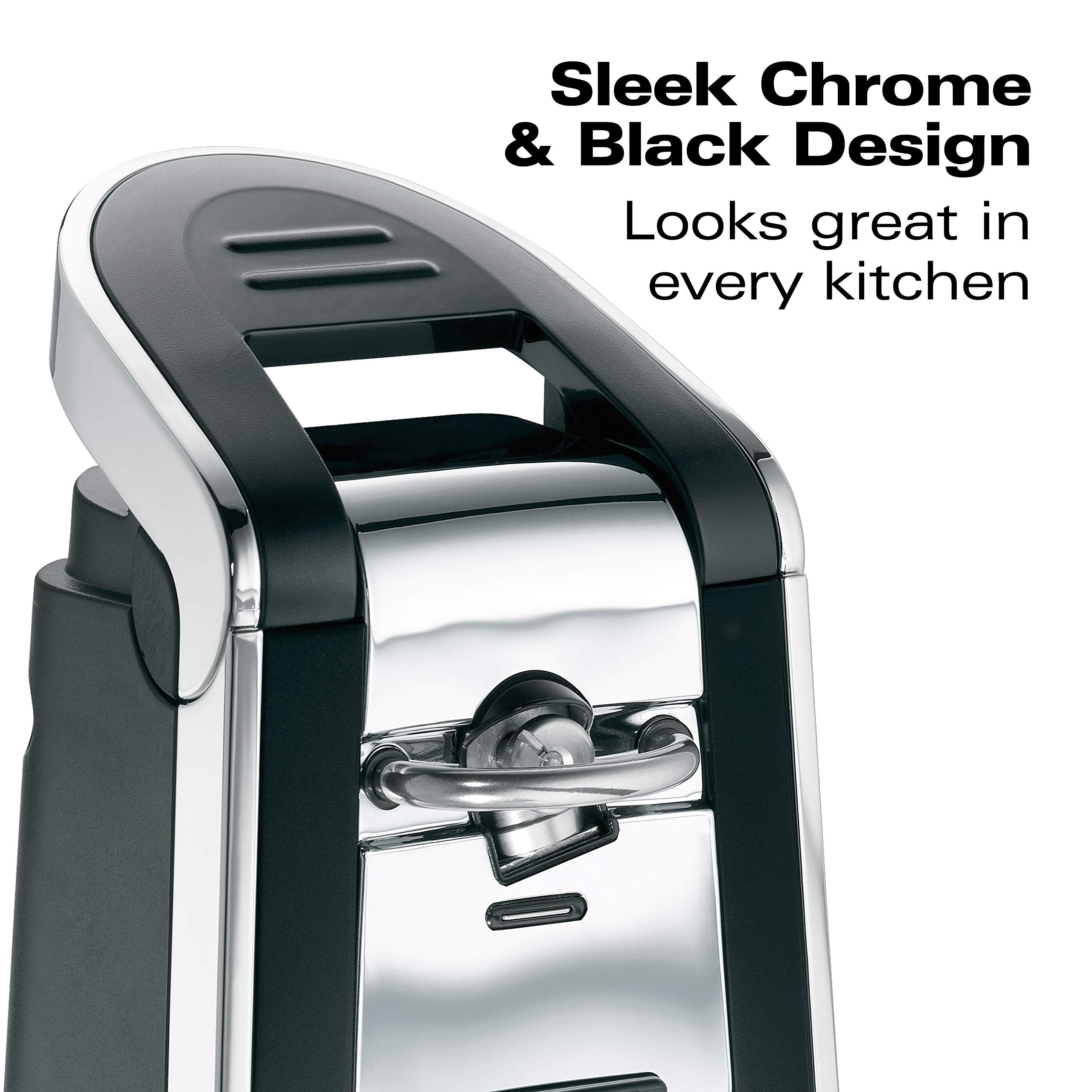 Hamilton Beach Smooth Touch Electric Automatic Can Opener with Easy Push Down Lever, Extra Tall, Black and Chrome (76606AG)