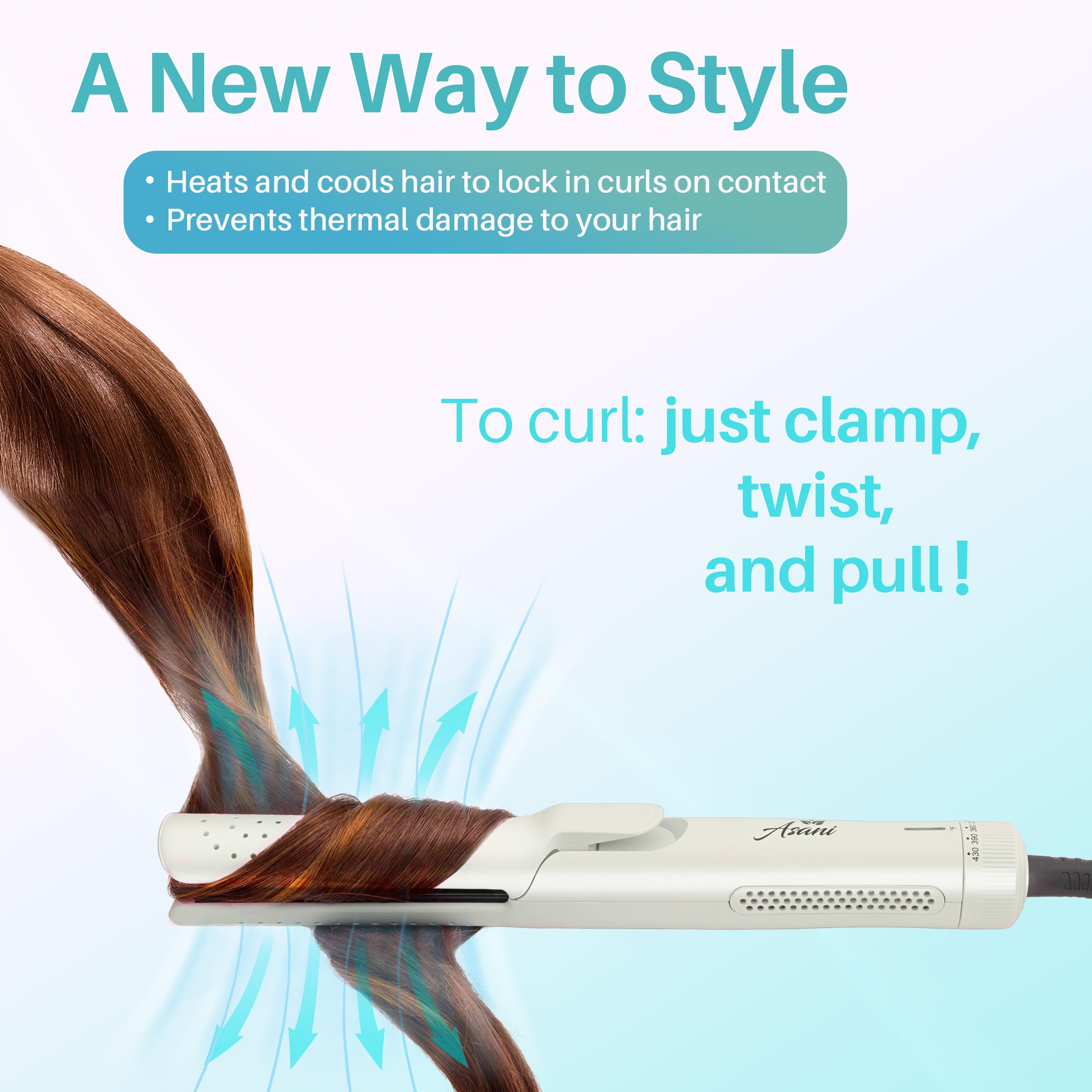Asani 360° Airflow Styler - 2-in-1 Professional Curling Wand & Hair Straightener - Flat Iron Curler with Cooling Fan, Air Vents (White)
