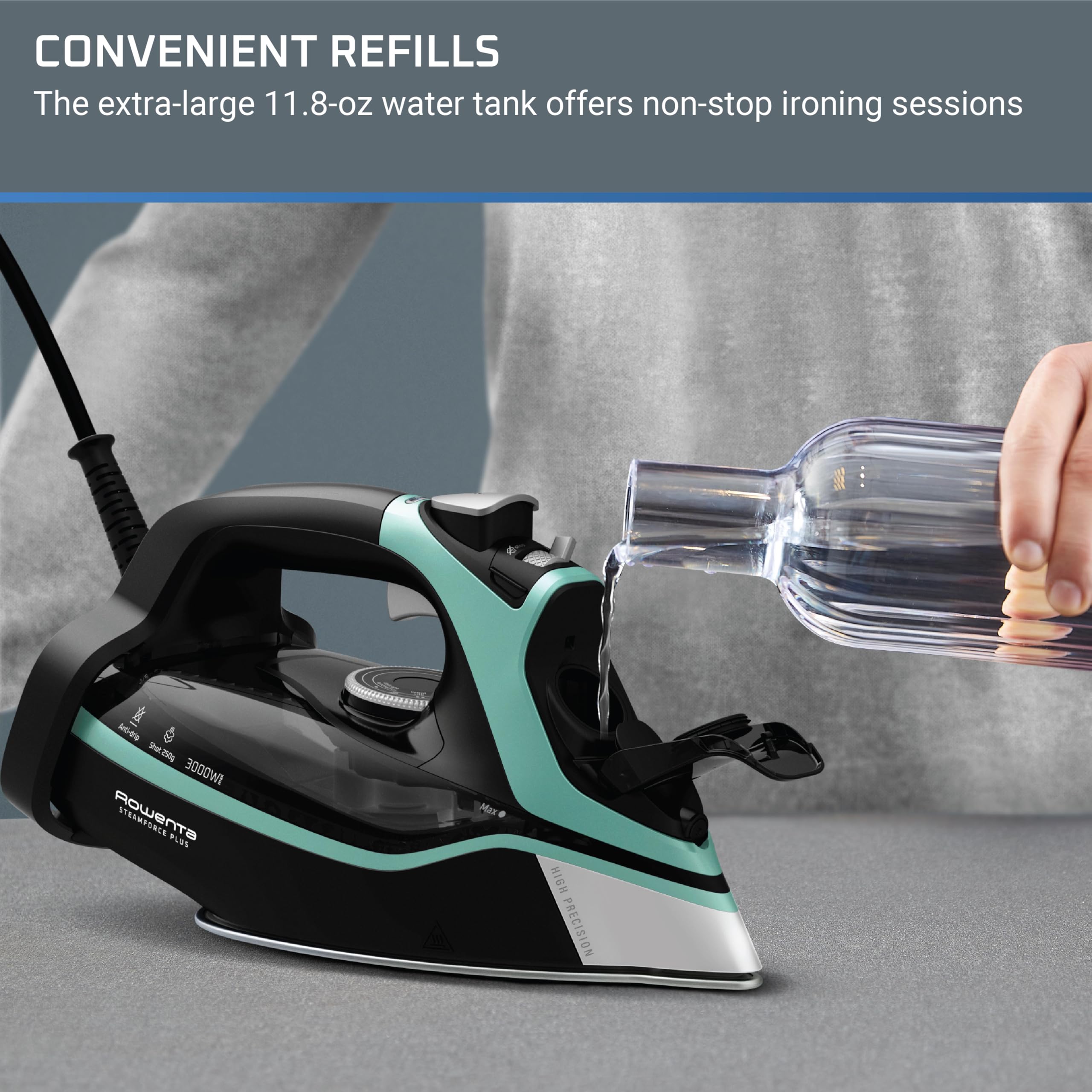 Rowenta Steam Force Stainless Steel Soleplate Steam Iron for Clothes 400 Microsteam Holes 1800 Watts Ironing, Fabric Steamer
