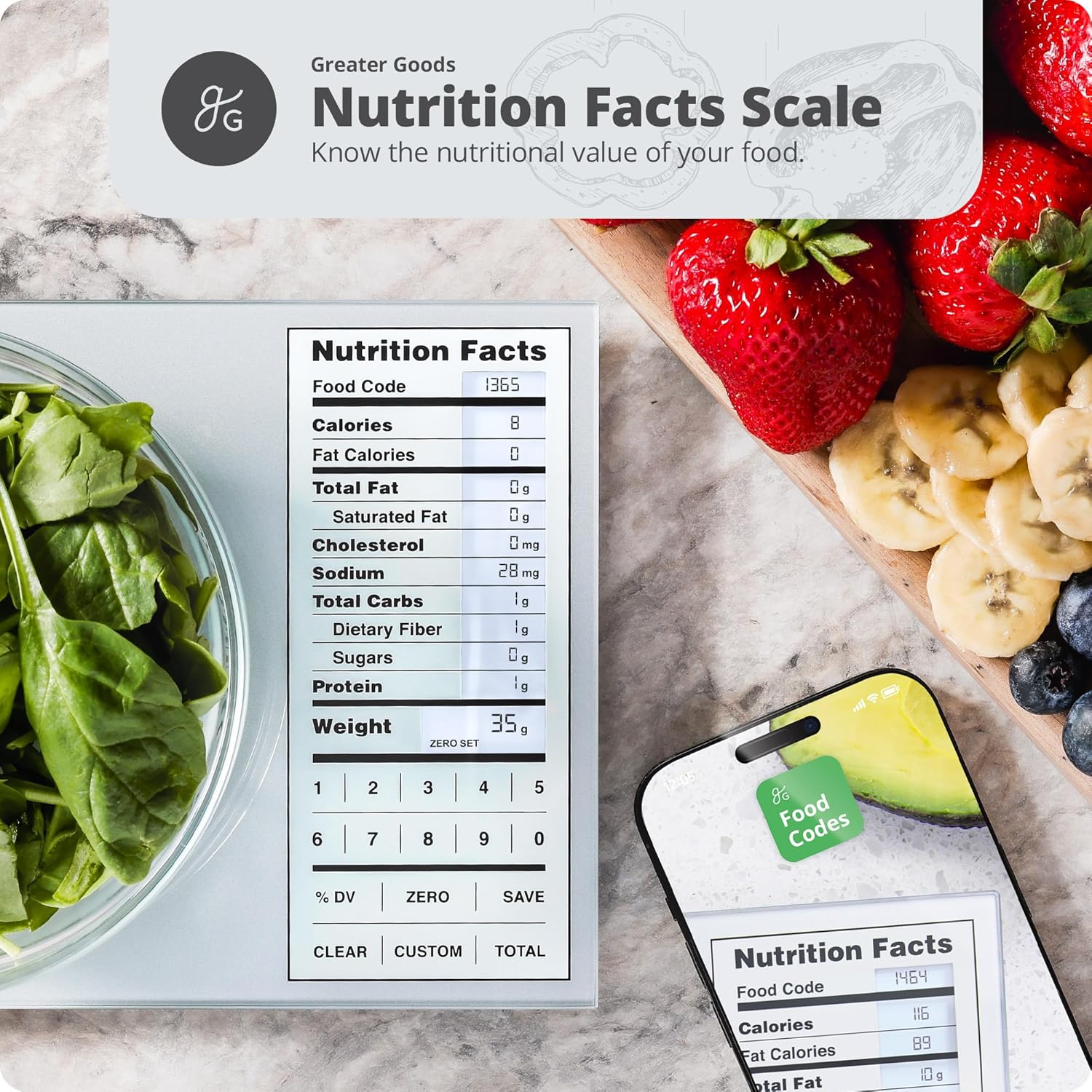 Nutrition Scale by Greater Goods with Food Grade Glass, Perfect for Calorie Counting, Meal Prep, and Weight Loss (Silver)