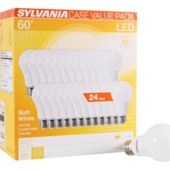 SYLVANIA LED A19 Light Bulb, 60W Equivalent, Efficient 8.5W, 10 Year, 2700K, 800 Lumens - 24 Pack (74765), Packaging may vary.