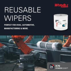 WypAll PowerClean X70 Medium Duty Cloths, Jumbo Roll (41600), Long Lasting Towels, White (870 Sheets/Roll, 1 Roll/Case, 870 Sheets/Case)