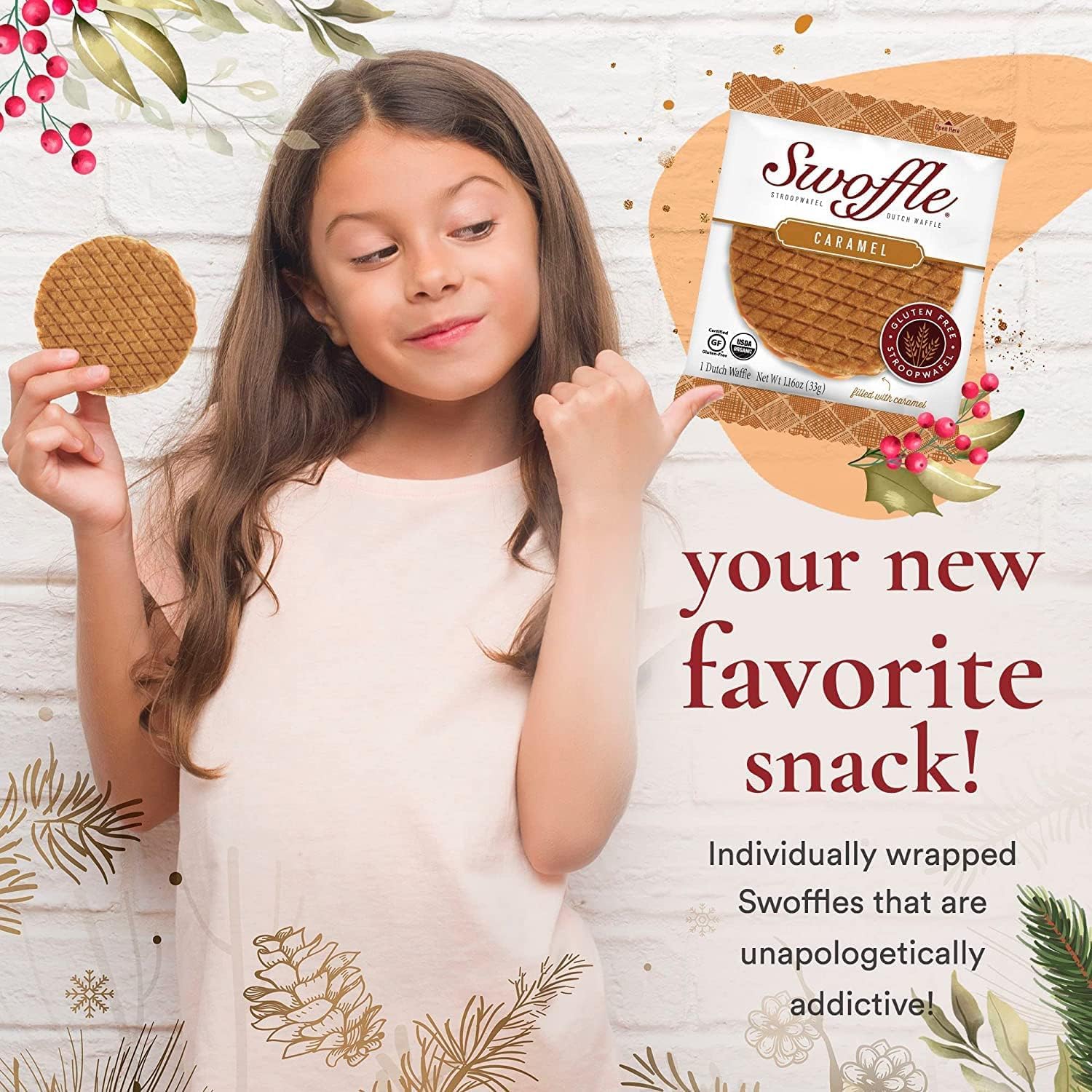 Gluten Free Organic Stroopwafels by Swoffle, Caramel Filled & French Vanilla, (12) Individually Wrapped Waffles, (6) of Each Flavor, 1.16oz Wafers