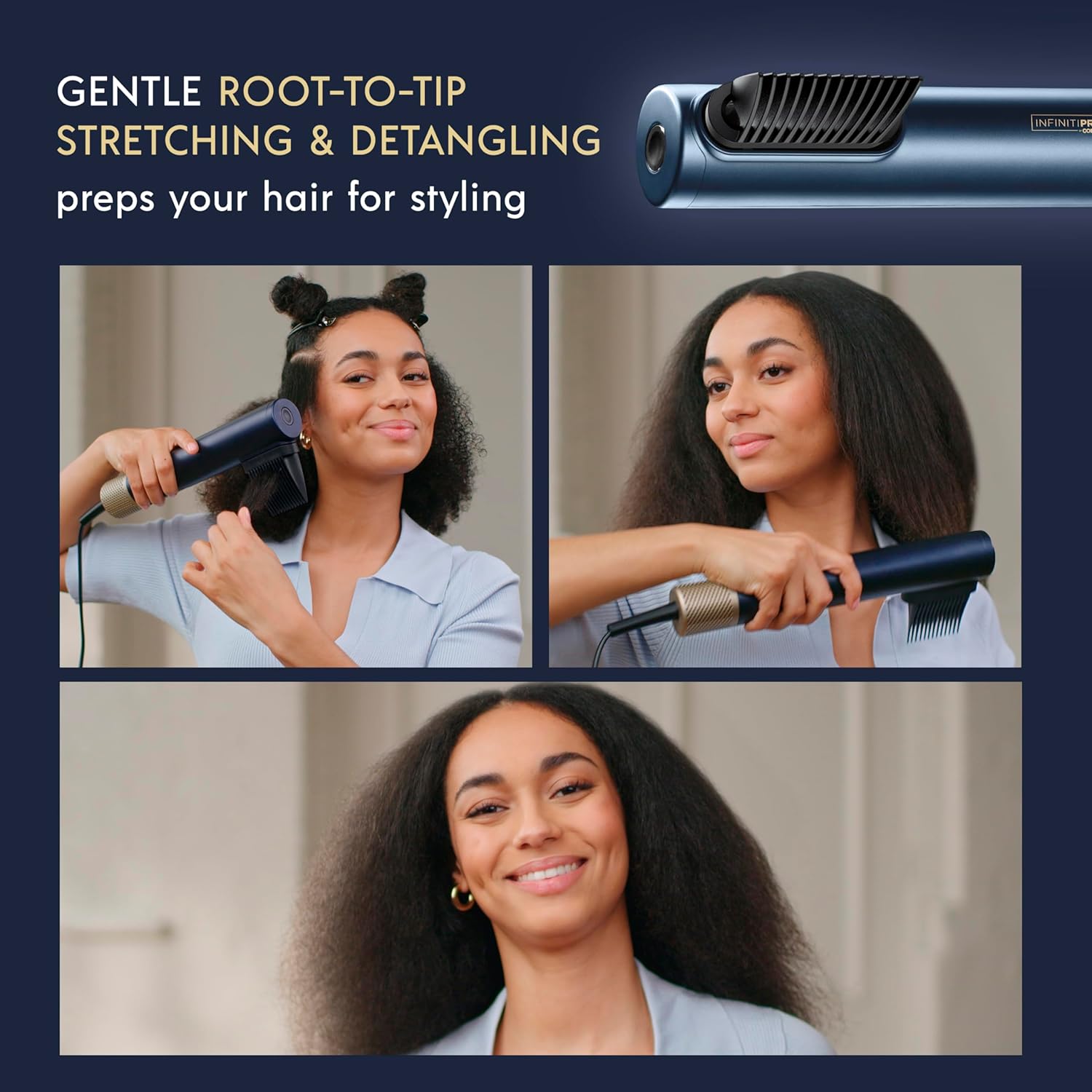 INFINITIPRO BY CONAIR DigitalAIRE Hair Dryer, Drying Wand, Straightener, Styler, All in One, Dark Blue