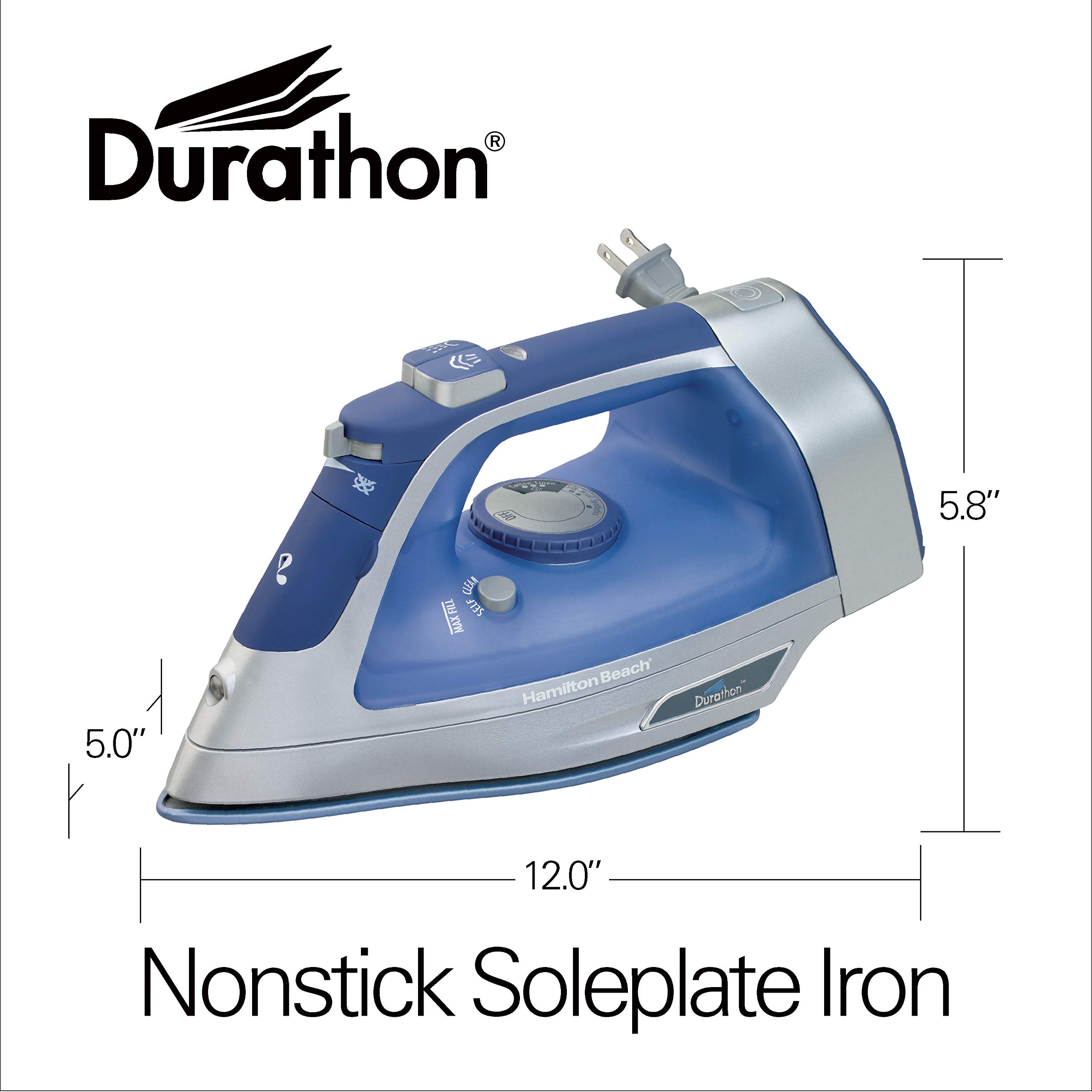Hamilton Beach Steam Iron & Vertical Steamer for Clothes with Scratch-Resistant Durathon Soleplate, 1500 Watts, Blue
