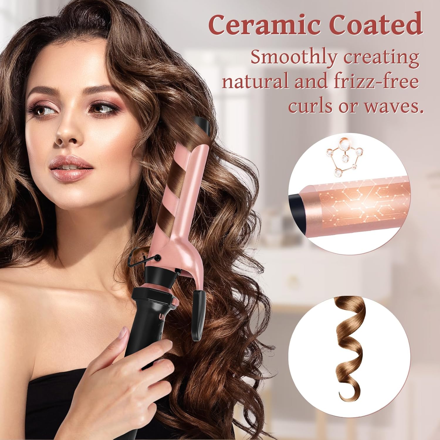 Ufree 5 in 1 Curling Iron with Interchangeable Ceramic Barrels (0.35"-1.25"), Curling Wand Set with Flat Iron Hair Straightener, Women Gifts