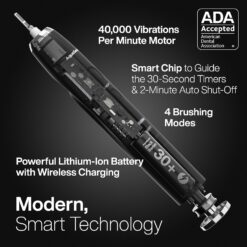 Aquasonic Black Series Ultra Whitening Toothbrush – ADA Accepted Electric Toothbrush- 8 Brush Heads & Travel Case