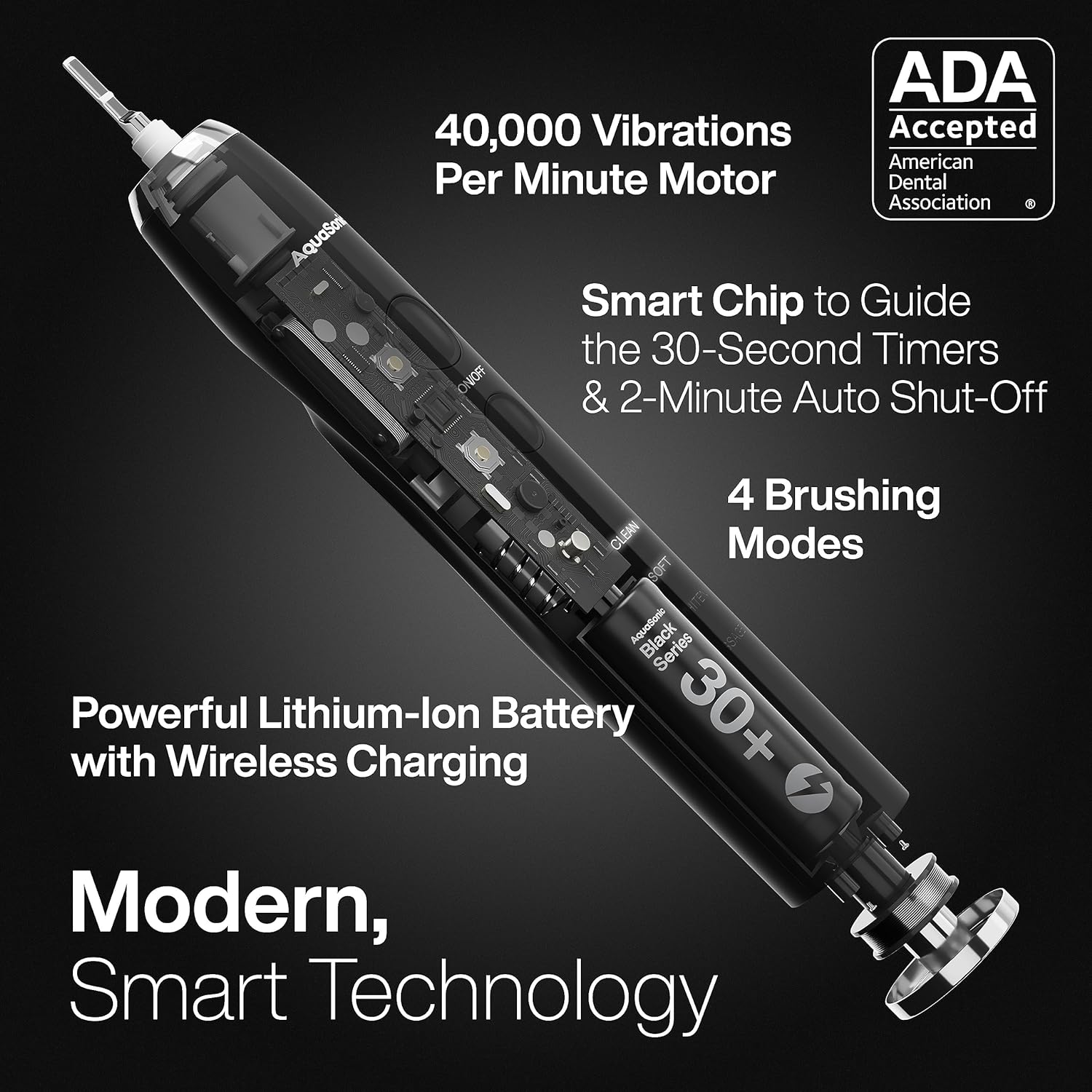 Aquasonic Black Series Ultra Whitening Toothbrush – ADA Accepted Electric Toothbrush- 8 Brush Heads & Travel Case