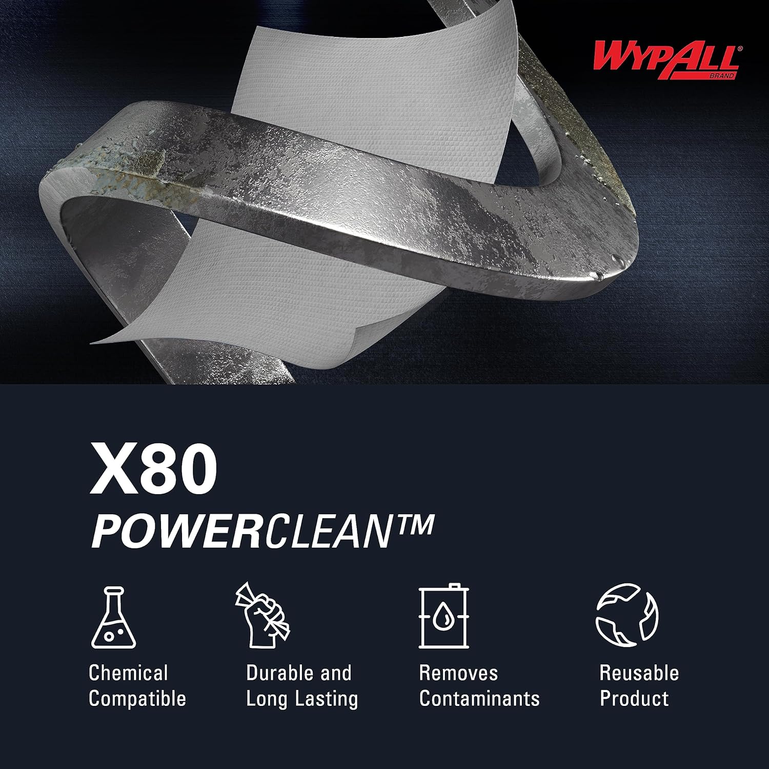 WypAll PowerClean X80 Heavy Duty Cloths, Jumbo Roll (41025), Extended Use Towels, White (475 Sheets/Roll, 1 Roll/Case, 475 Sheets/Case)