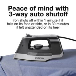 Proctor Silex Steam Iron for Clothes with Durable Stainless Steel Soleplate, 1500 Watts, 8’ Retractable Cord, Gray and Black (14250)