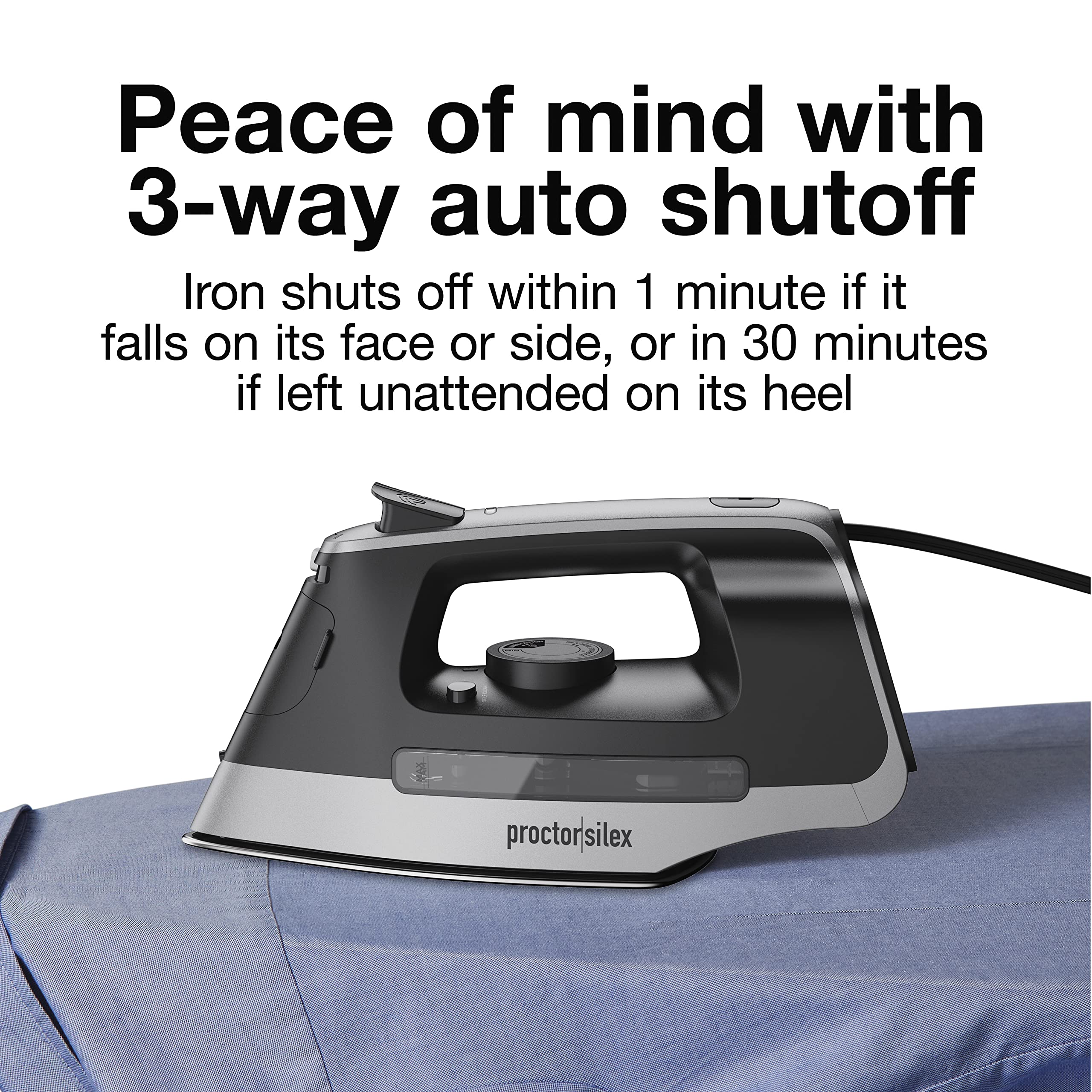 Proctor Silex Steam Iron for Clothes with Durable Stainless Steel Soleplate, 1500 Watts, 8’ Retractable Cord, Gray and Black (14250)