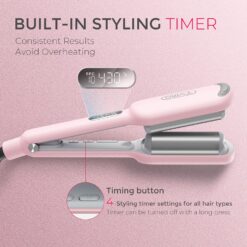 TYMO ROVY Beach Waves Curling Wand, Ionic Deep Waver Hair Curler Tool with Ceramic 3 Barrel, Pink, 1 Inch