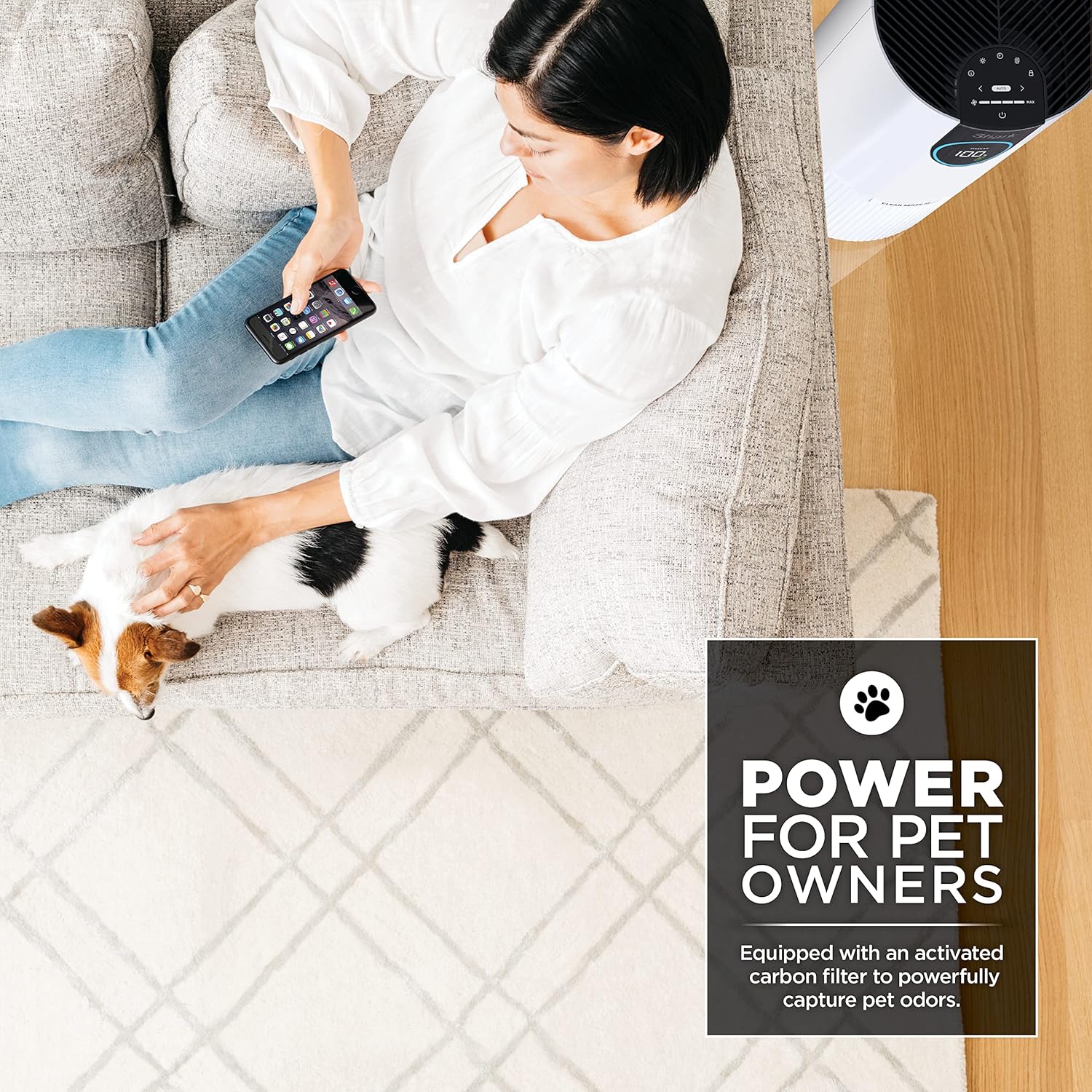 Shark Air Purifier For Home Pets, Allergies, Pet Hair, HEPA Air Filter, 500 Sq Ft, Small Room, Bedroom, Odor Eliminator Clean Sense, HP102PET