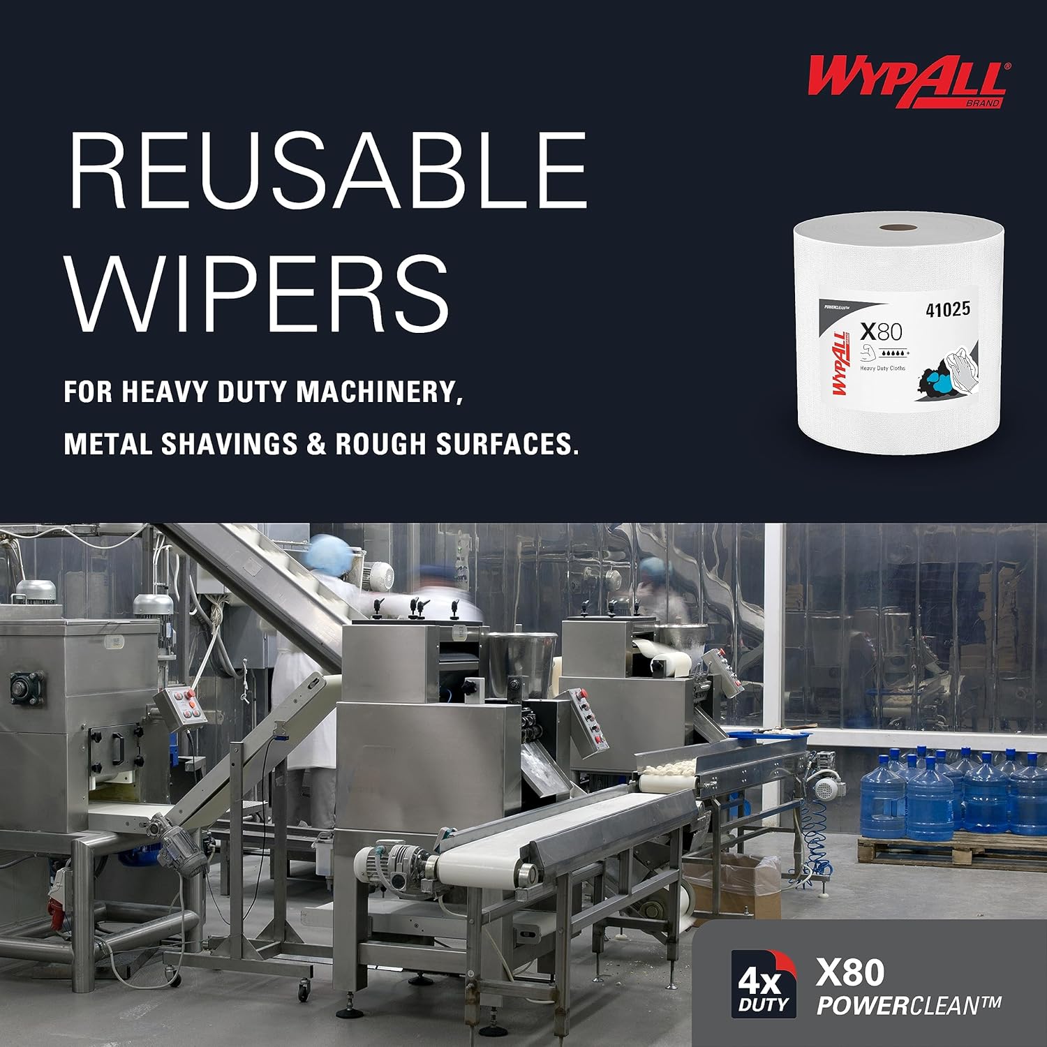 WypAll PowerClean X80 Heavy Duty Cloths, Jumbo Roll (41025), Extended Use Towels, White (475 Sheets/Roll, 1 Roll/Case, 475 Sheets/Case)