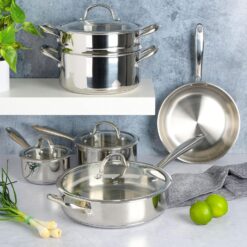 Kenmore Elite Devon Heavy Gauge Stainless Steel Tri-Ply Impact Bonded Induction Cookware Set, 10-Piece