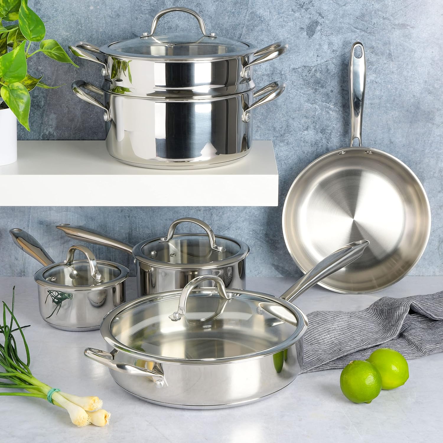 Kenmore Elite Devon Heavy Gauge Stainless Steel Tri-Ply Impact Bonded Induction Cookware Set, 10-Piece