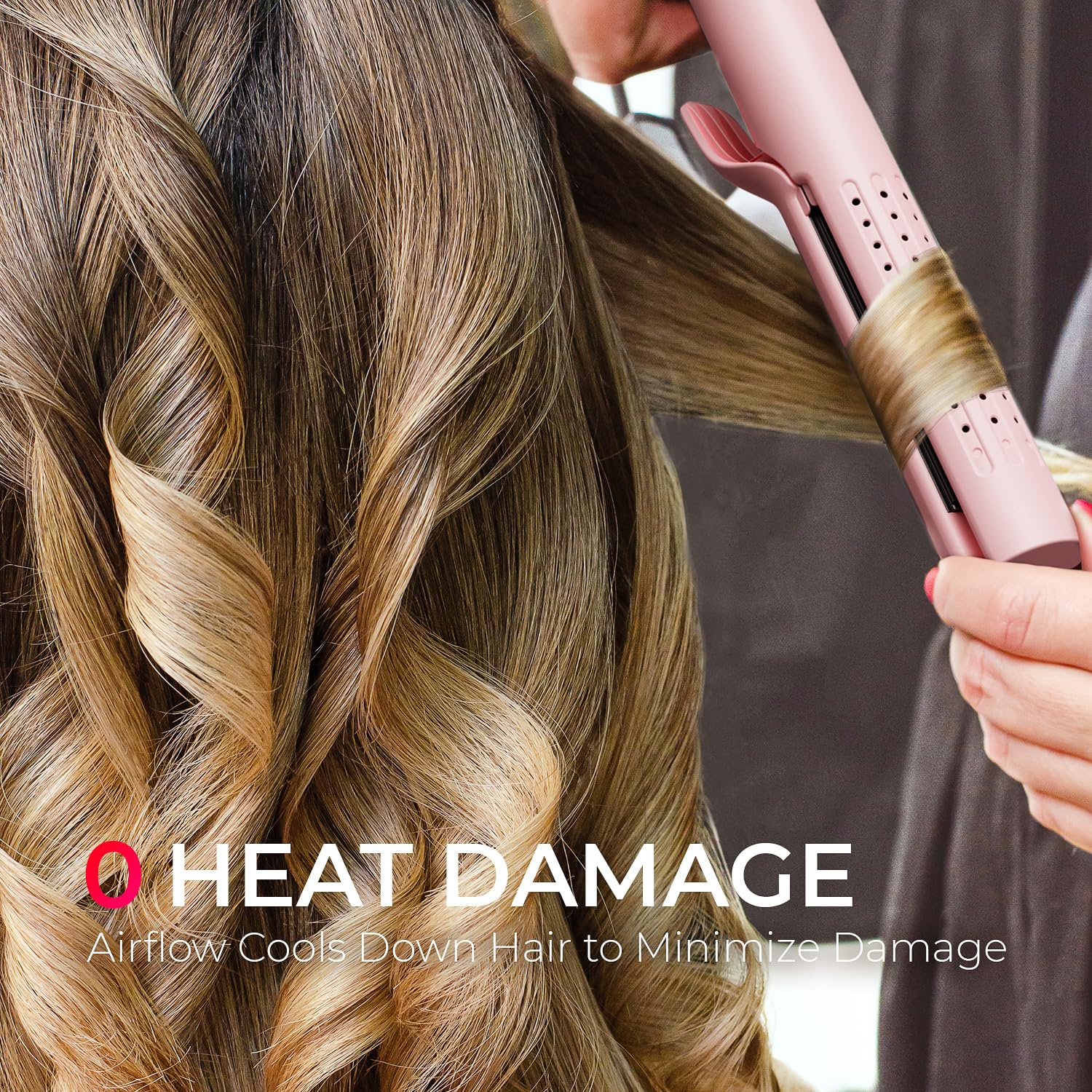TYMO Airflow Curling Iron for Lasting Curls, Flat Iron Hair Straightener and Curler 2 in 1, Anti-Scald Ionic Curling Wand 1.25 Inch, Pink