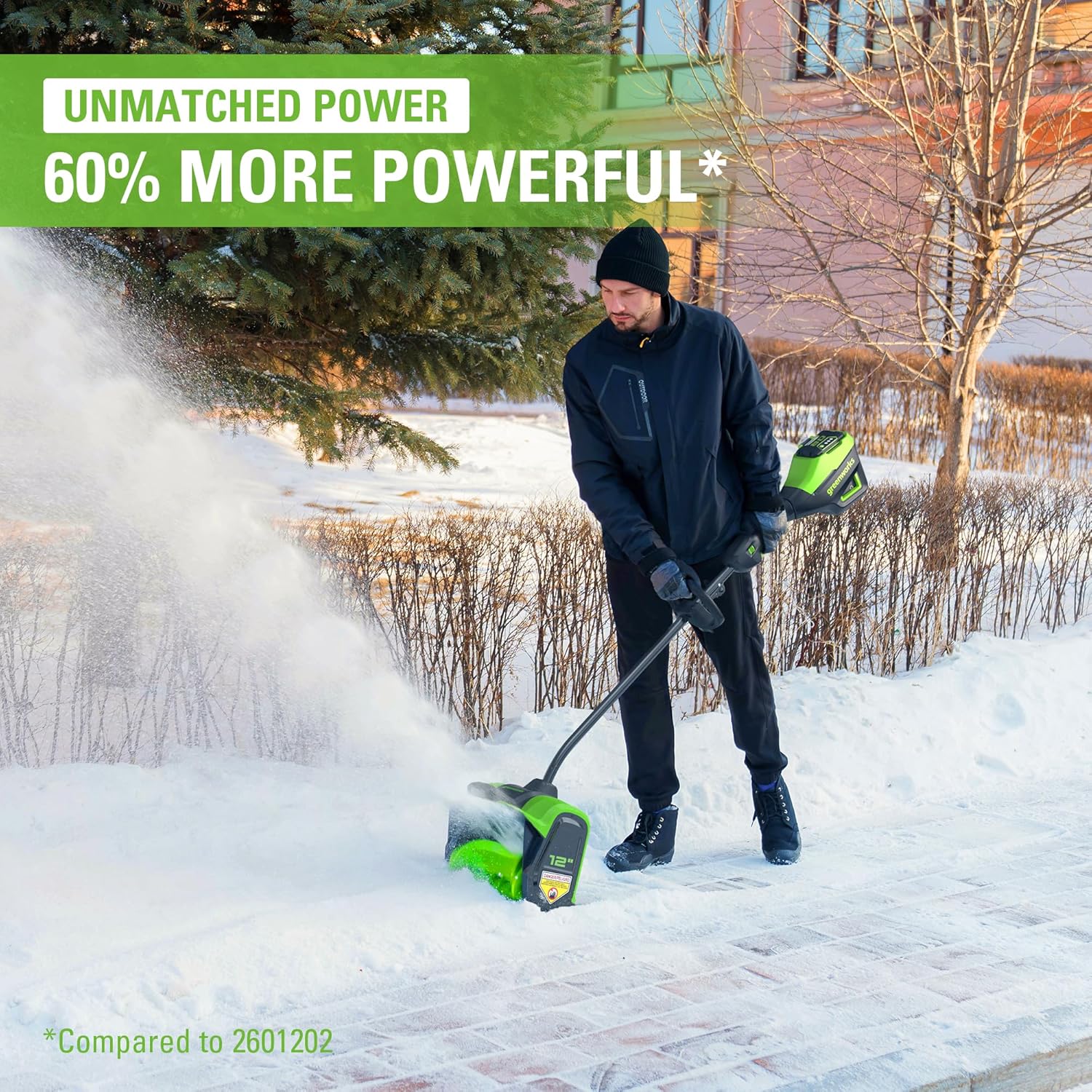 Greenworks 80V 12" Brushless Cordless Snow Shovel with LED Light, 2.0Ah Battery and Charger Included
