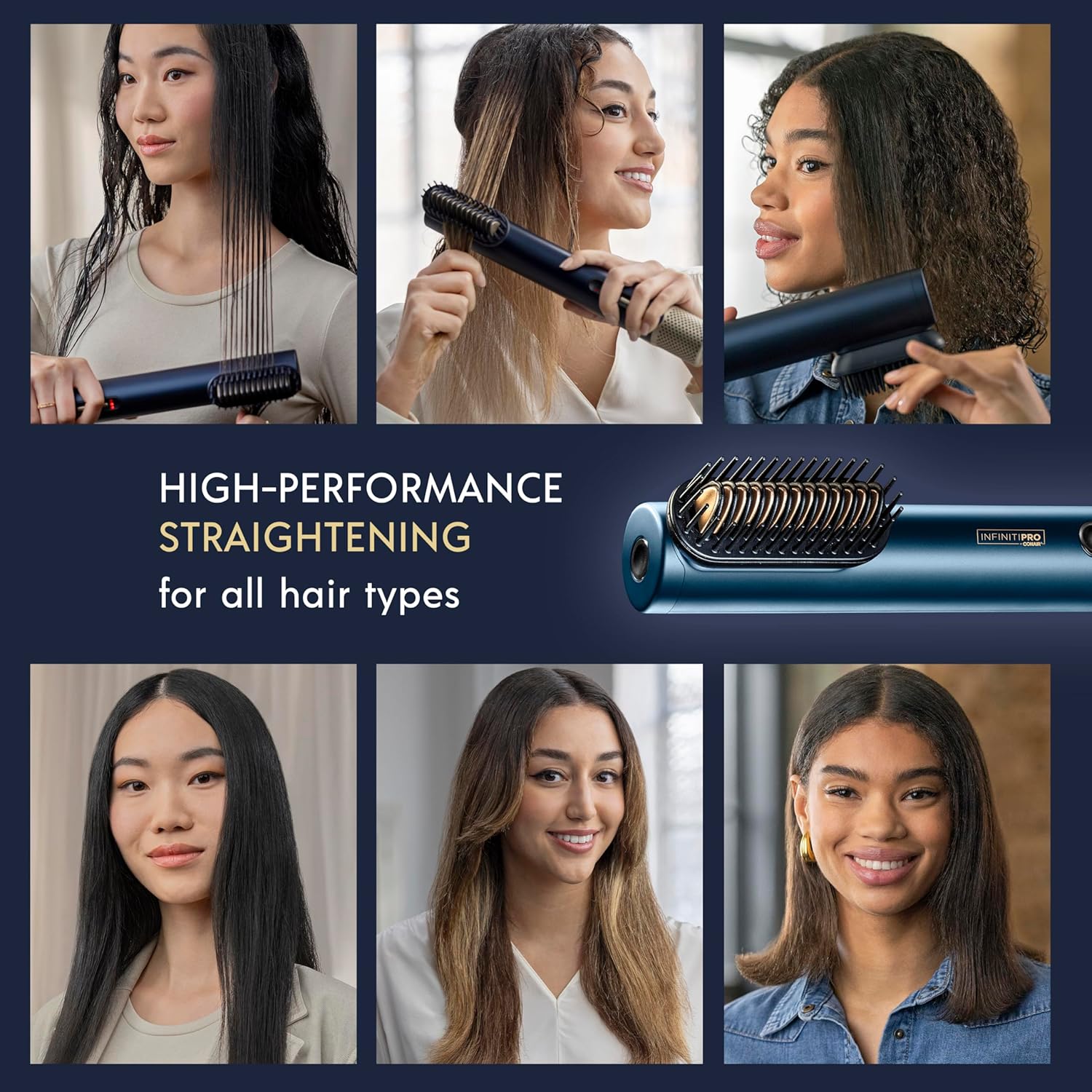 INFINITIPRO BY CONAIR DigitalAIRE Hair Dryer, Drying Wand, Straightener, Styler, All in One, Dark Blue