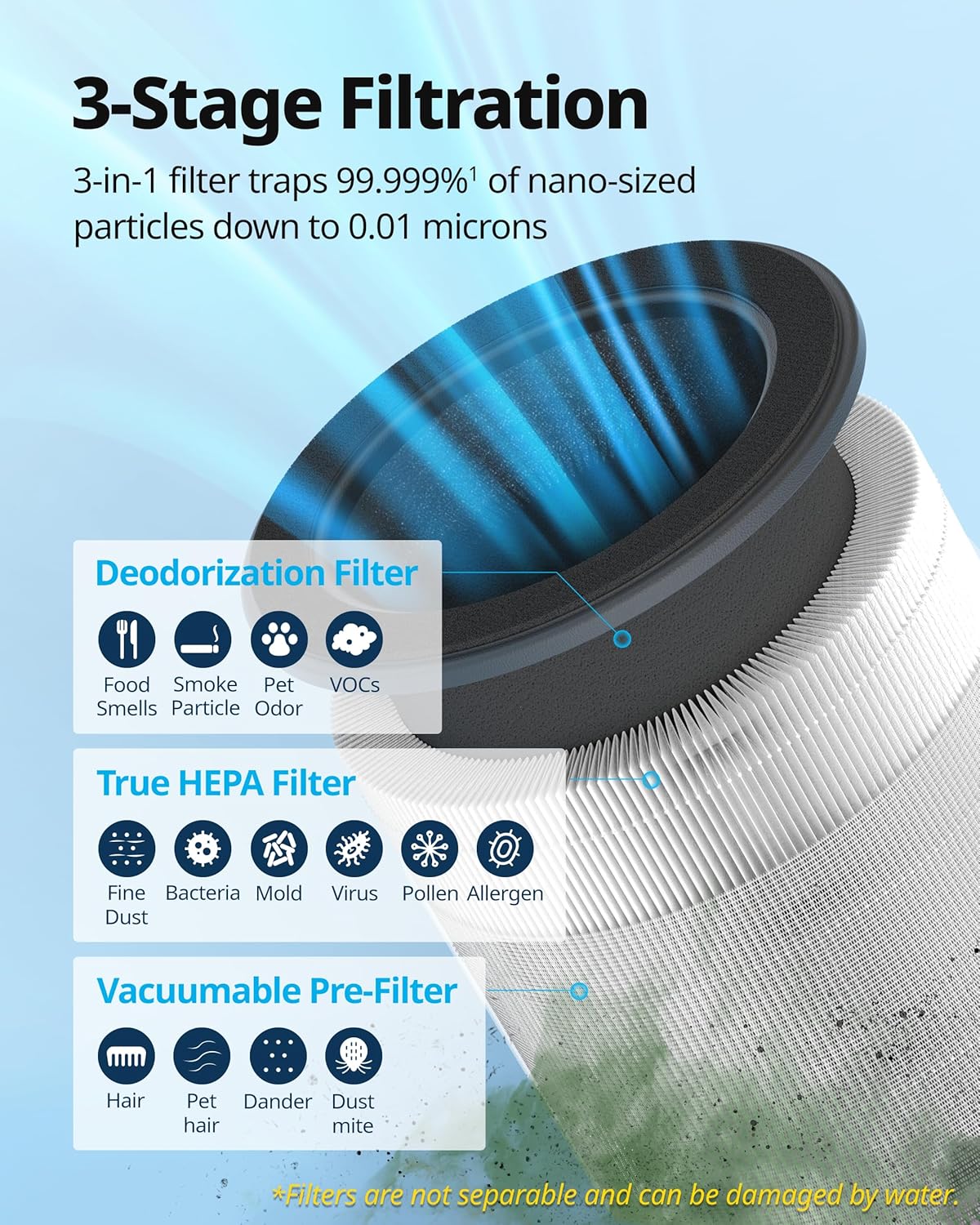 COWAY Air Purifiers for Bedroom Home up to 810 ft², True HEPA Filter