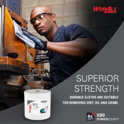 WypAll PowerClean X80 Heavy Duty Cloths, Jumbo Roll (41025), Extended Use Towels, White (475 Sheets/Roll, 1 Roll/Case, 475 Sheets/Case)