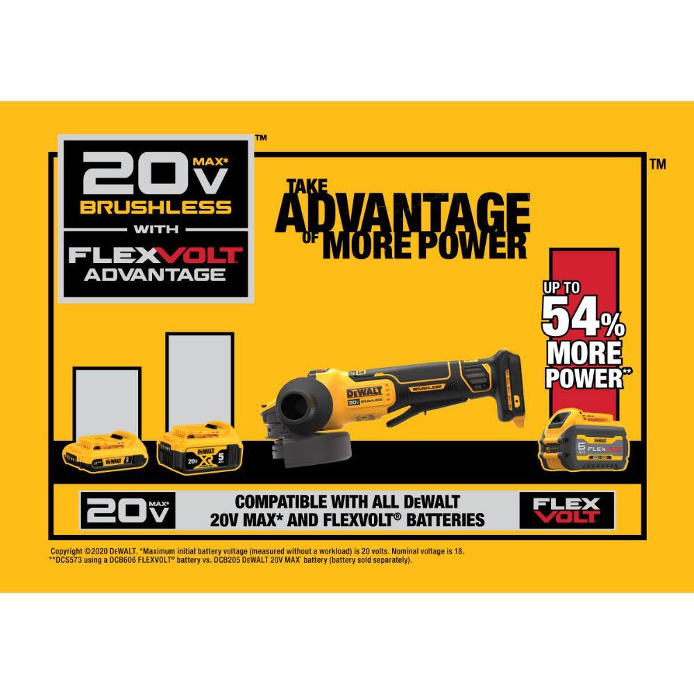 DEWALT 20V MAX Cordless Brushless 4.5 - 5 in. Paddle Switch Angle Grinder with FLEXVOLT ADVANTAGE (Tool Only)