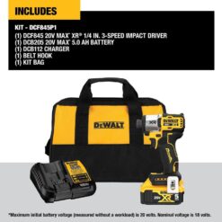DEWALT 20-Volt Maximum XR Lithium-Ion Cordless Brushless 1/4 in. 3-Speed Impact Driver Kit with 5.0 Ah Battery, Charger and Bag