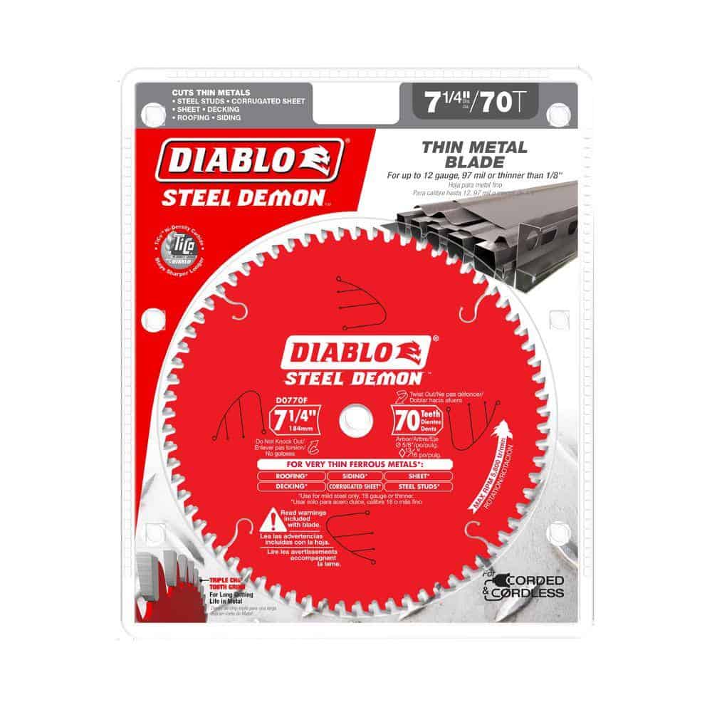 DIABLO 7-1/4in. x 70-Teeth Steel Demon Carbide-Tipped Saw Blade for Thin Metal