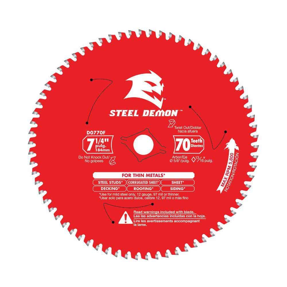 DIABLO 7-1/4in. x 70-Teeth Steel Demon Carbide-Tipped Saw Blade for Thin Metal