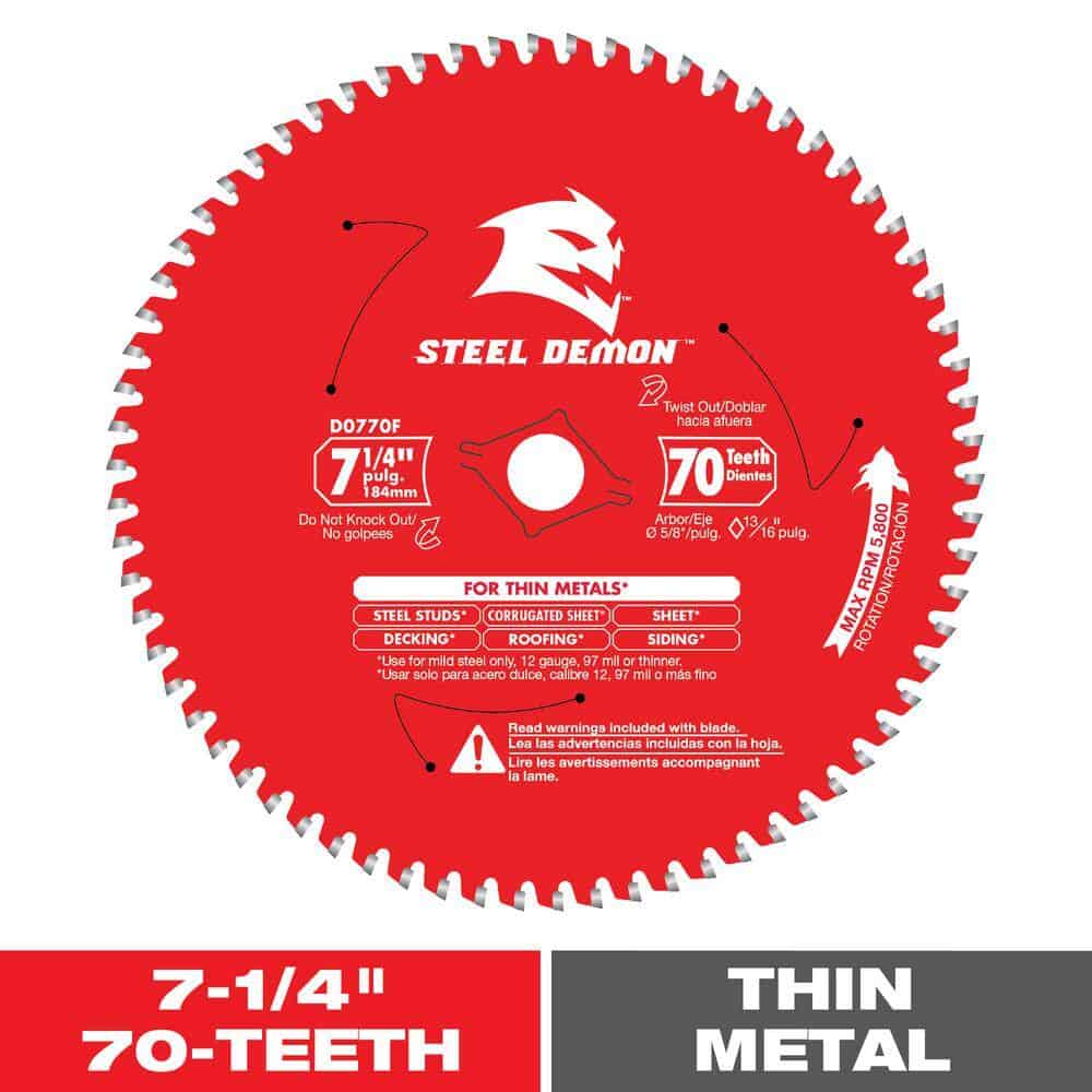 DIABLO 7-1/4in. x 70-Teeth Steel Demon Carbide-Tipped Saw Blade for Thin Metal