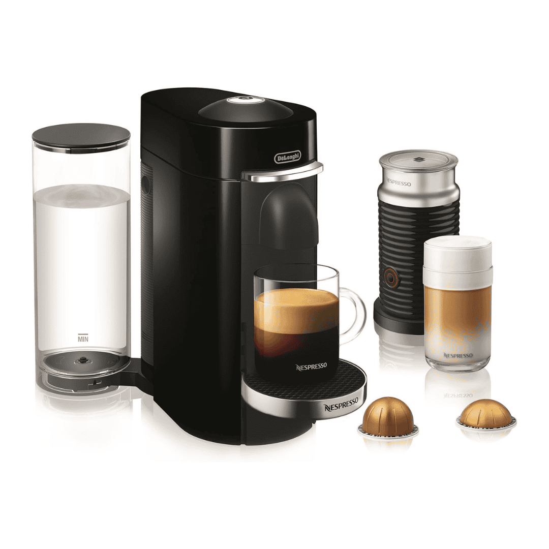 Nespresso VertuoPlus Deluxe Coffee and Espresso Machine Bundle with Aeroccino Milk Frother by De'Longhi, Black