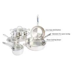 Kenmore Elite Devon Heavy Gauge Stainless Steel Tri-Ply Impact Bonded Induction Cookware Set, 10-Piece