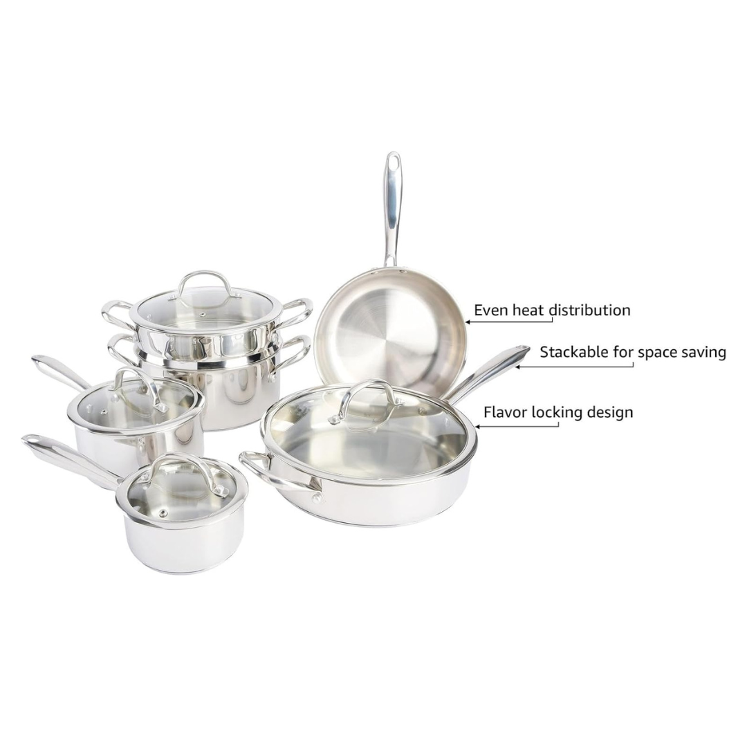 Kenmore Elite Devon Heavy Gauge Stainless Steel Tri-Ply Impact Bonded Induction Cookware Set, 10-Piece